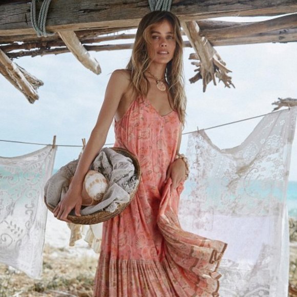 spell seashell strappy midi dress Spell & The Gypsy Seashell Strappy Midi Dress Coral